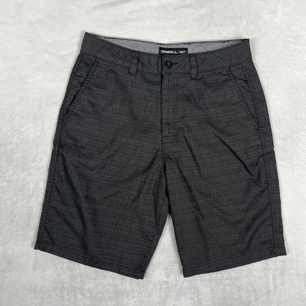 O'Neill Shorts Mens 30 Gray Check Chino Stretch 10 Inseam Casual Pockets Y2K